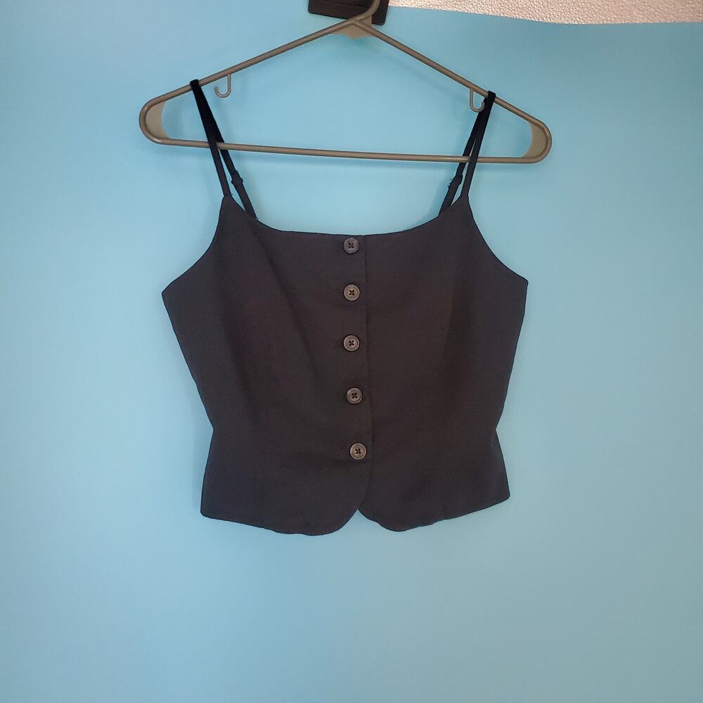 a new day Blouse Size XS Black Cropped Spaghetti Strap Button Up